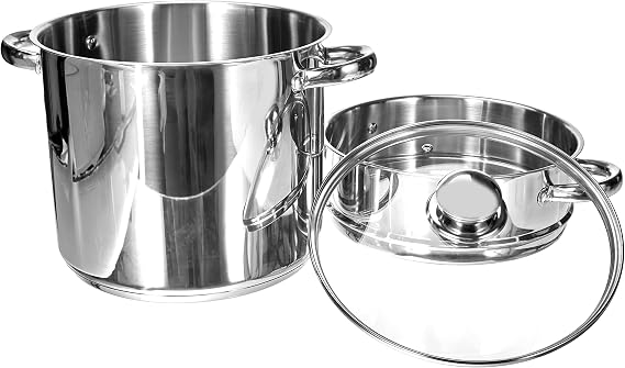 Baumalu - Straight Shape Couscous Handset - Stainless Steel - Glass Lid - Suitable for All Heat Sources Including Induction - Triple Base Diffuser - Diameter 24cm, 9L, Silver
