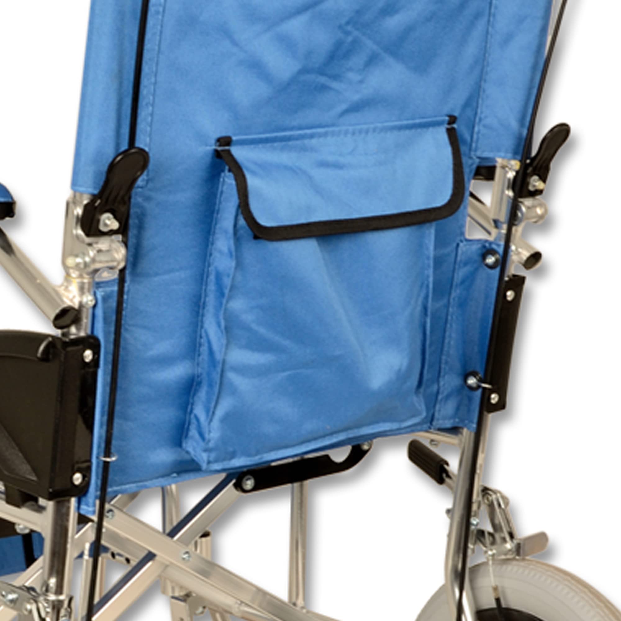 GIMA ref 43250 Silla de ruedas modelo Queen de aluminio, tela azul claro, asiento 46cm, ultra ligera 9.5kg, ruedas delanteras 15cm, ruedas traseras 30 cm con frenos de bloqueo