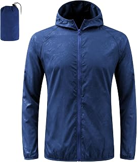 Men's Rain Jacket Lightweight Rain Jacket with Hood and Pockets, Foldable Wind Hiking Jacket, Softshell Jacket with Case for Cycling, Travel and Outdoor Sports