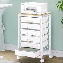 Rolling Storage Utility Cart with 6 Drawers and Wooden Tabletop for Under Desk Storage,White