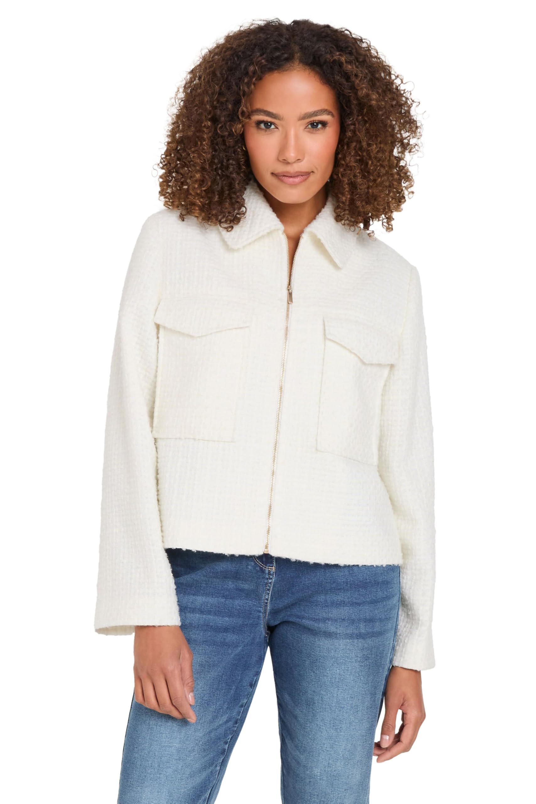 M&Co Women's Ivory Boucle Zip Through Jacket In | : Size 16