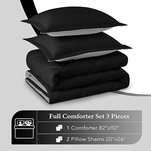 Miniatura 6 de Downluxe Juego de edredón de tamaño matrimonial, negro y gris, ropa de cama suave para todas las estaciones, 3 piezas, con 2 fundas de almohada