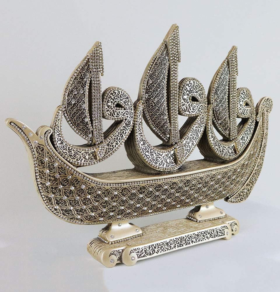 Modefa Islamic Turkish Table Decor Showpiece Gift Sculpture Figure Arabic Waw Sailboat 99 Names of Allah (Mother of Pearl)