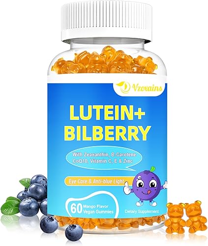 Gomitas de luteína y zeaxantina de 20 mg con arándano, astaxantina, omega 3, vitamina C, E, suplemento de salud ocular sin azúcar para adultos y