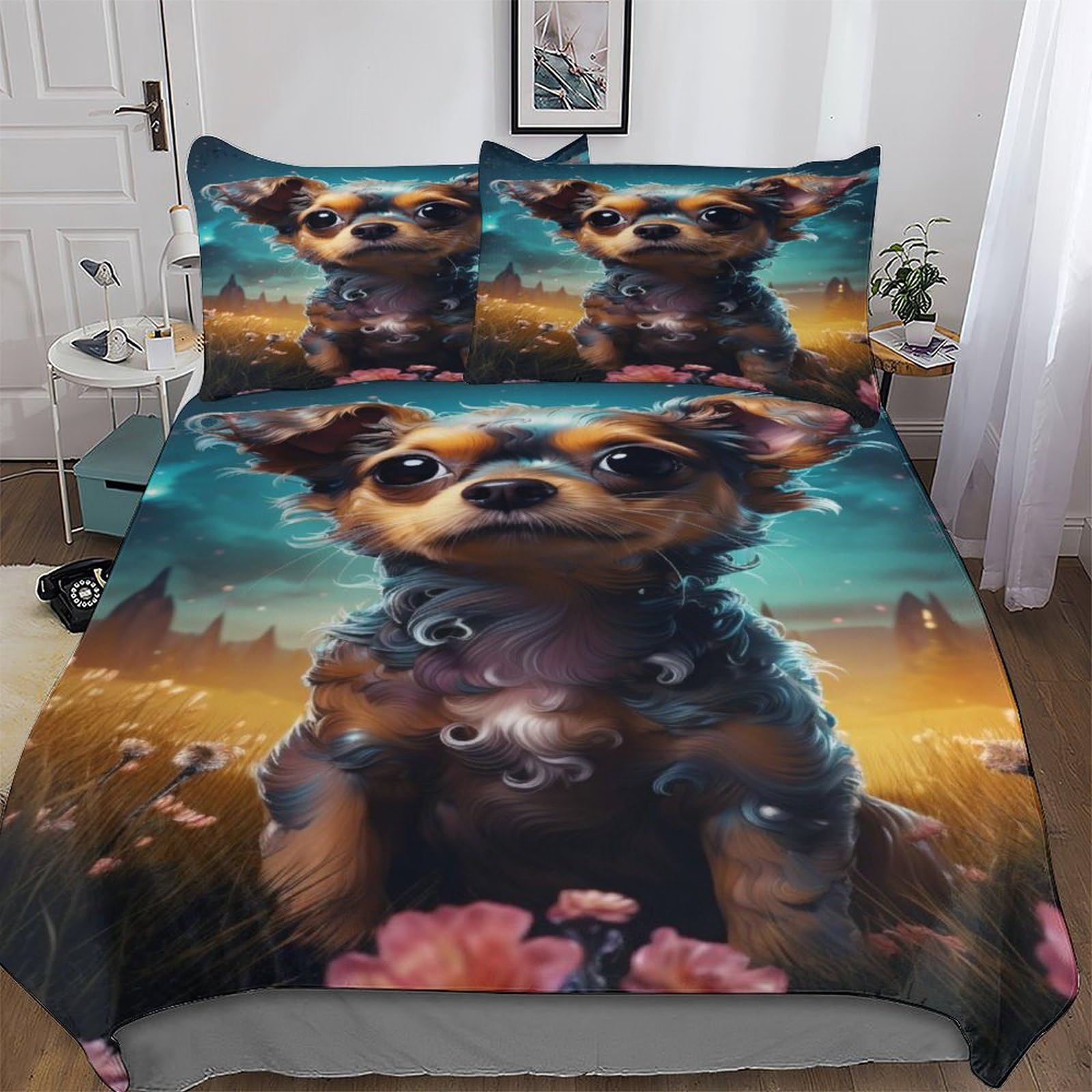 Ensemble de literie 220x240cm motif chien de qualité supérieure en microfibre