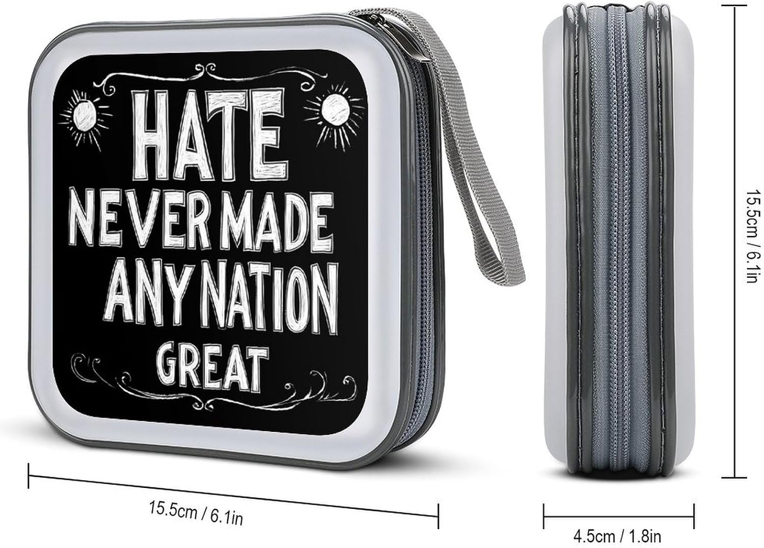 Hate Never Made Any Nation Great CD Case DVD Storage Holder Binder 40 Capacity