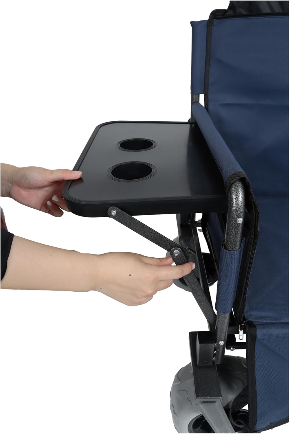 3-in-1 Heavy-Duty Folding Wagon with Bench Seat & Rear Folding Tabletop – 500lbs Capacity, All-Terrain 9" Beach Tires for Camping, Picnics, and Outdoor Events (Dark Blue)