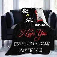 Customized Couples Photo & Name Blanket, I Love You Till The End of Time. Gift for Your Wife Lover Birthday with Love Heart Photo