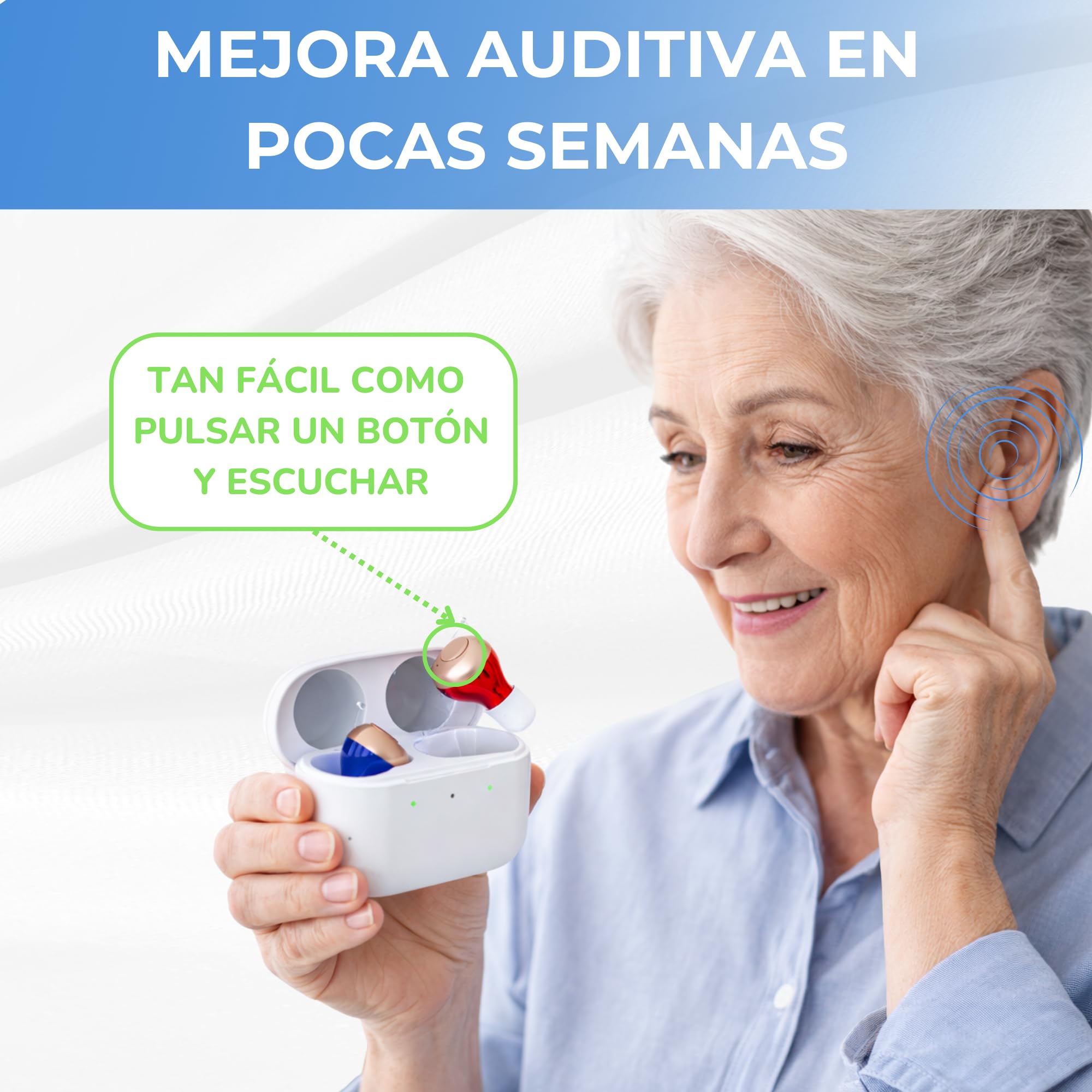 Amplificador de Sonido Recargable, Amplificador Auditivo CIC, Tamaño Ultra Reducido, Estuche Portátil Carga Rápida, 2 Unidades Intercambiables, Manual en Español, Larga Duración 80 Horas