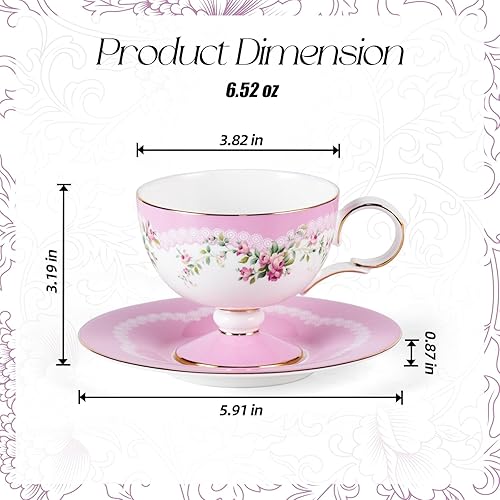 Miniatura 2 de KAMMAK Juego de 2 tazas de café de cerámica, tazas de café de porcelana con platillos, 6.52 onzas hechas a mano, elegante taza de té de porcelana de