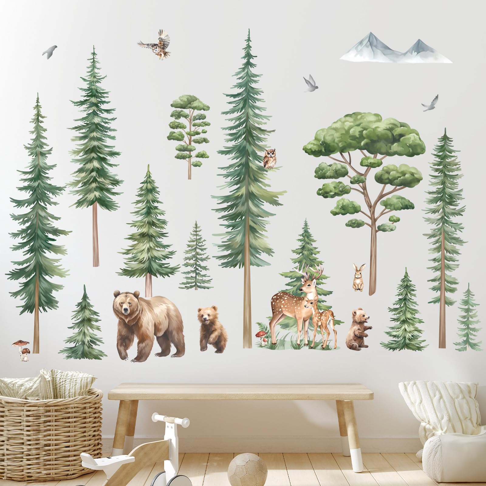 Stickers Muraux Grand Arbre Cerisier & Ours – Déco Fille, Chambre Bébé, Salon…