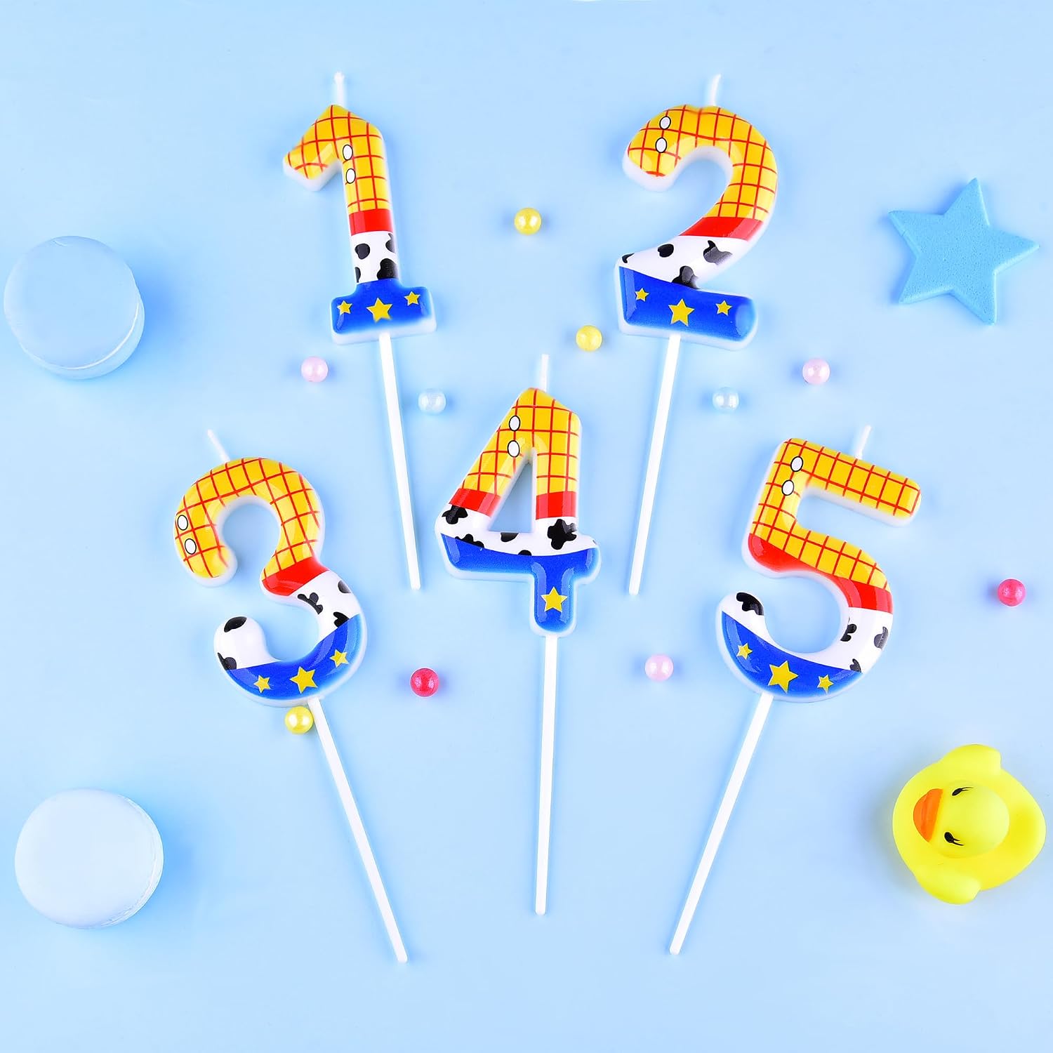 Cowboy Themed Number 4 Birthday Candles, Primary Colors Party Decorations for Themed Birthdays