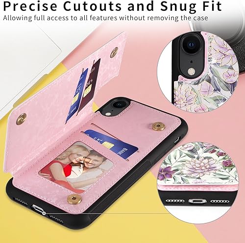 Miniatura 127 de UEEBAI Funda tipo cartera para iPhone 15 Pro Max con tarjetero, cubierta de cuero PU con soporte, bloqueo RFID, doble cierre magnético, relieve de