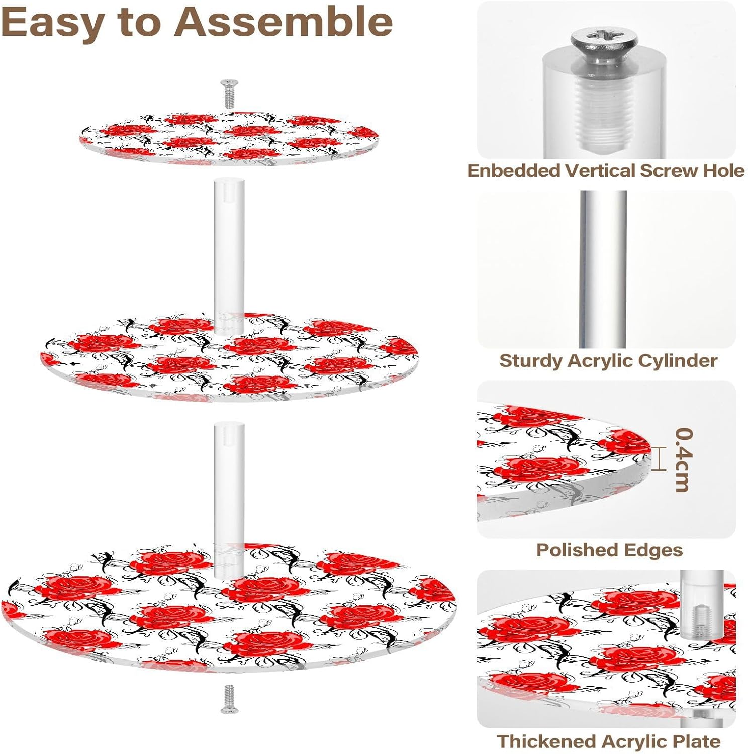 Rose 3 Tier Acrylic Cupcake Stand, Cupcake Stand for 34 Cupcakes for Weddings, Christmas,Holidays,Parties,Birthday,Printed Cupcake Tower 23300420