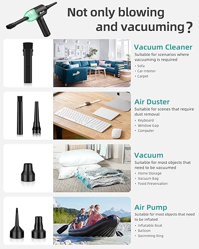 Miniatura 5 de Reesibi Potente plumero de aire comprimido, motor sin escobillas de 130000 RPM, plumero de aire eléctrico para computadoras con 4 indicadores de