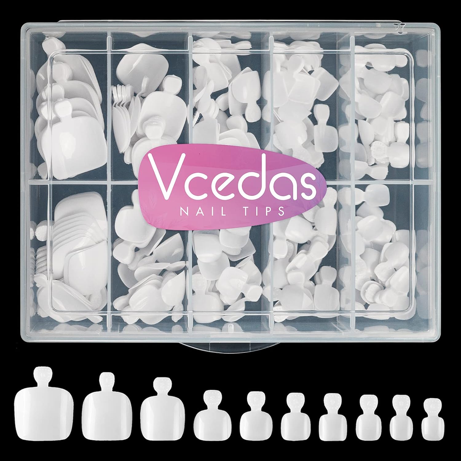 Vcedas 200PCS False Toenails White Artificial French Toenails Full Cover Toe Nails for Women Acrylic Press on Toenails DIY Nail Salon