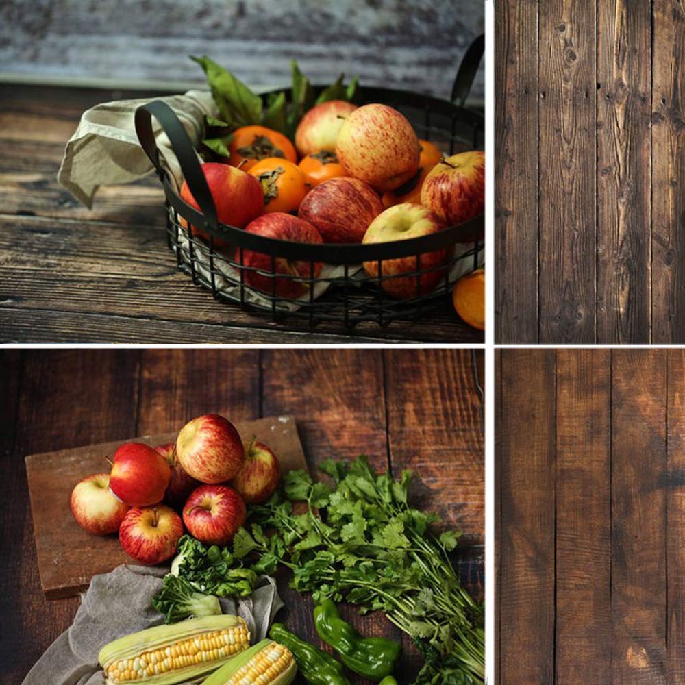 56x89cm 2 in 1 Food Photography Backdrop Background Rustic Wood Texture Paper Photo Studio for Flat Lay Product Props Jewelry Cosmetics YouTube Video Shooting Vlog, Double Sided Pattern