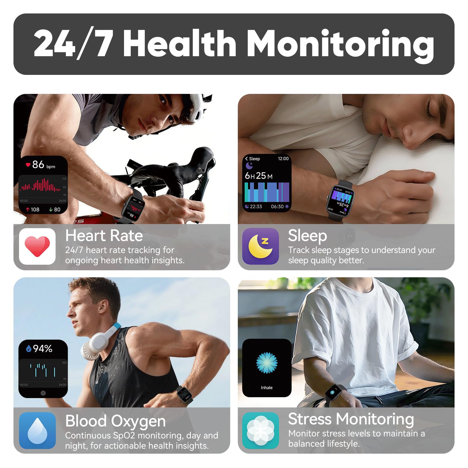 lukg Smartwatch Uomo Donna Orologio Fitness: 1,85" Orologio Smartwatch Chiamate Bluetooth Impermeabile 112+ Modalità Sportive Monitoraggio Di Salute Smart Watch Per Android iOS Compatibile iphone