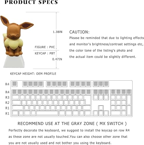 Miniatura 4 de Pikachu - Teclas de anime japonés blanco, lindas teclas compatibles con interruptores Cherry MX, teclado mecánico para juegos personalizados (Eevee)