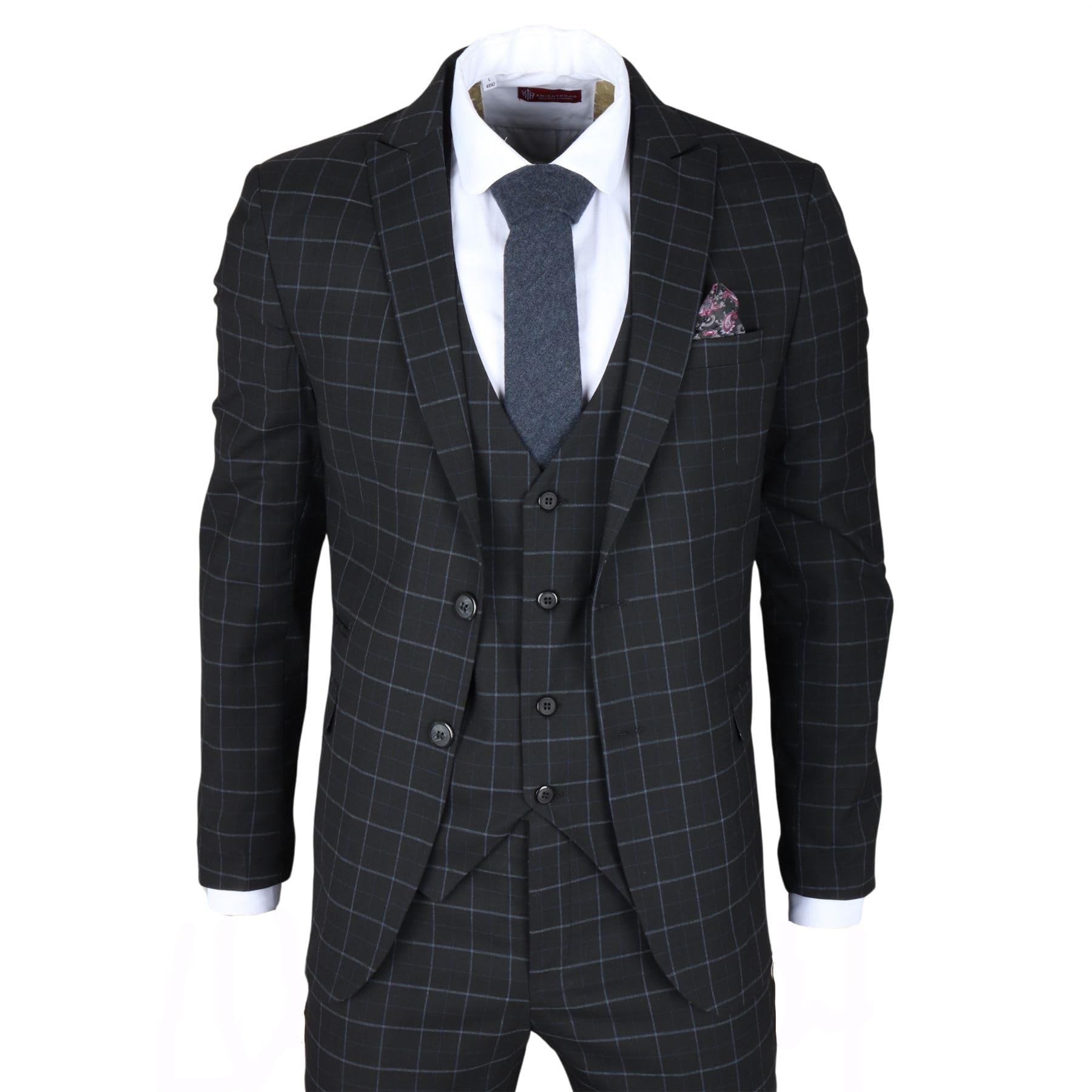 TruClothing.com Herrenanzug Schwarz kariert Tailored Fit 3 Teilig Formelles Kleid