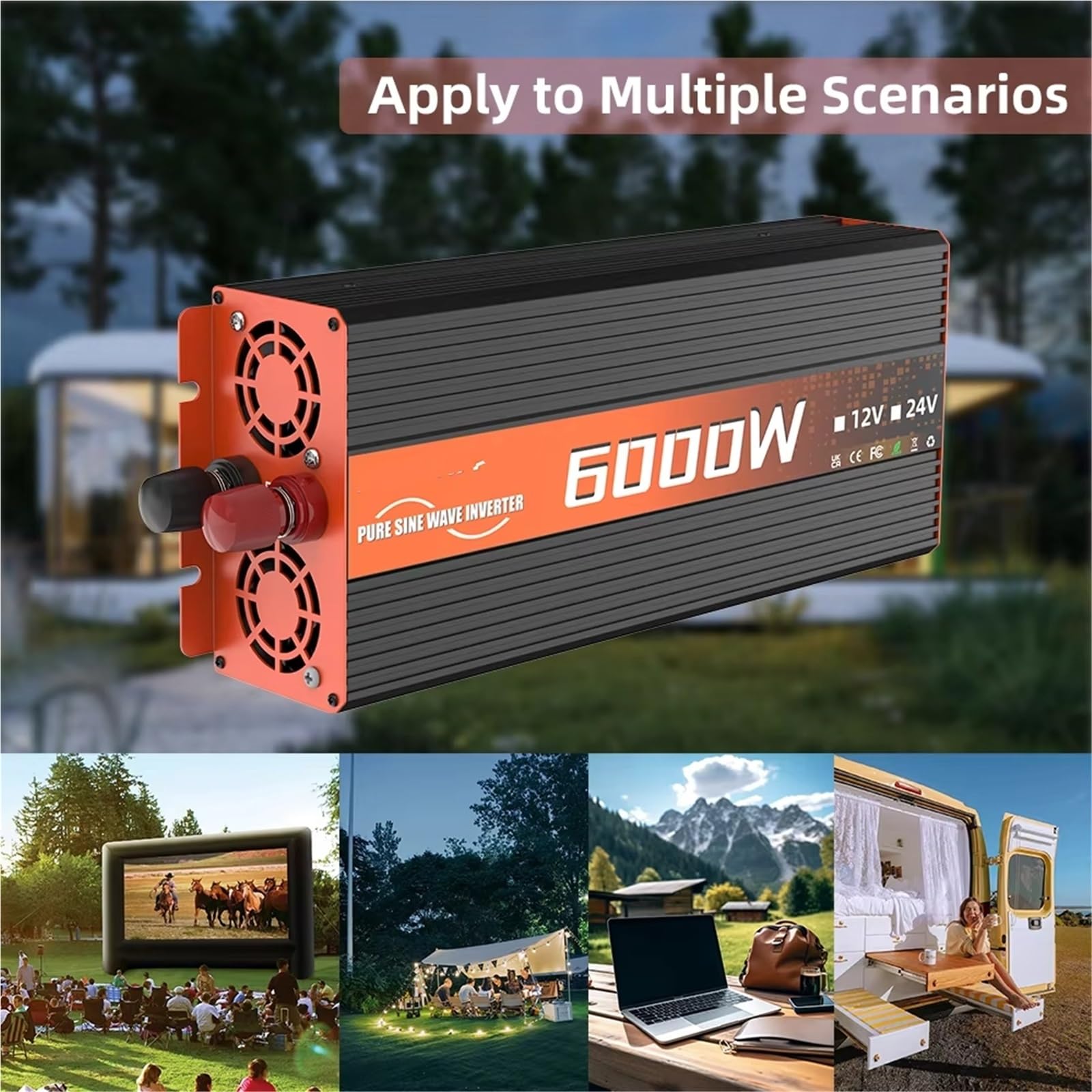 Inversor Onda Pura Inversor De Onda Sinoidal Pura 12 V CC A 220 V CA 50 Hz Enchufe ropeo 6000 W LED Voltímetro Convertidor Y Transformador