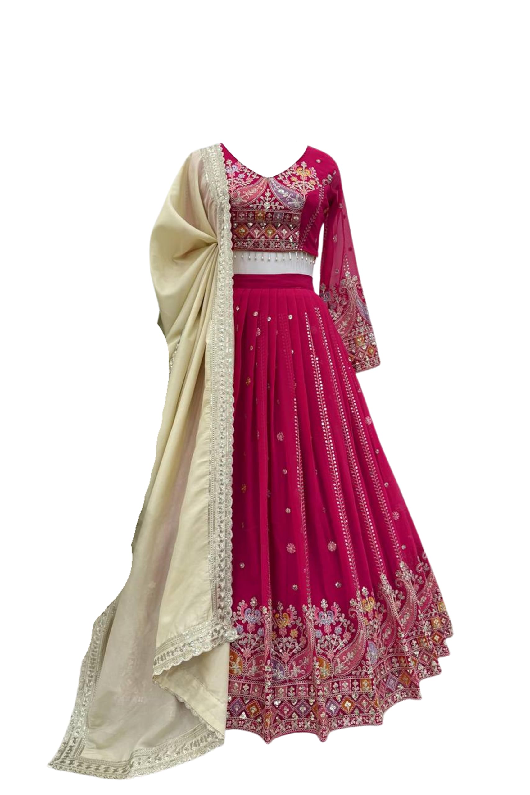 WOMEN'S Georgette Unstiched lehngacholi (lehnga suit under 500SF108638 Green)-image-42