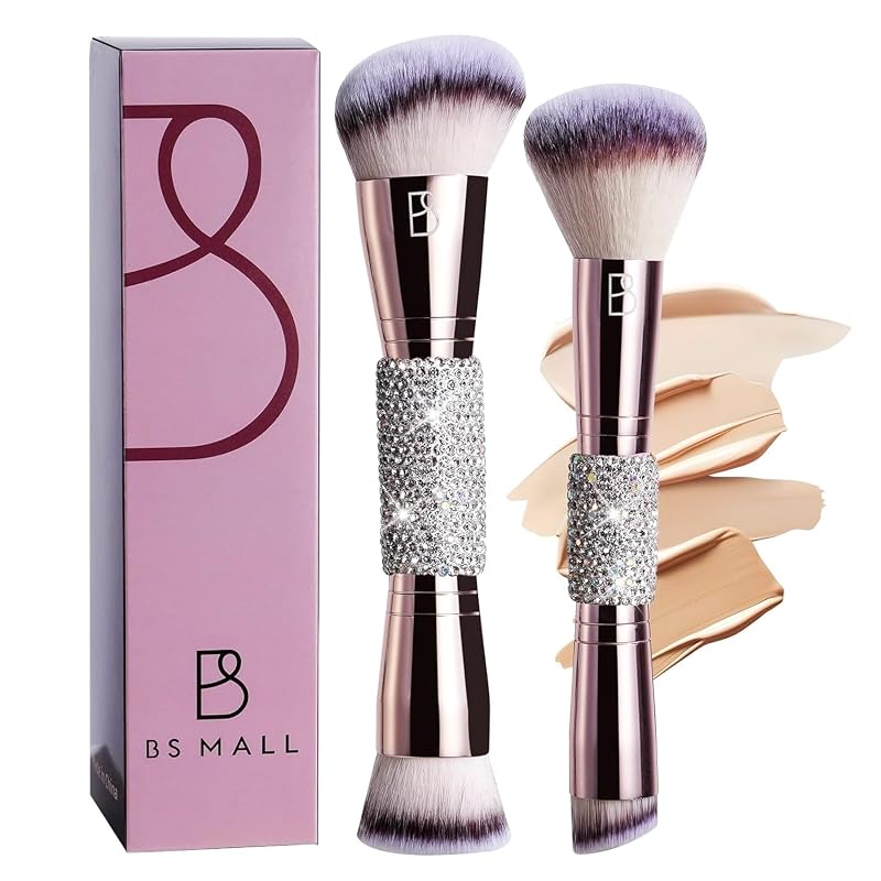 Kit com 2 Pincéis de Maquiagem Dupla Face BS-MALL Diamond Rose Gold