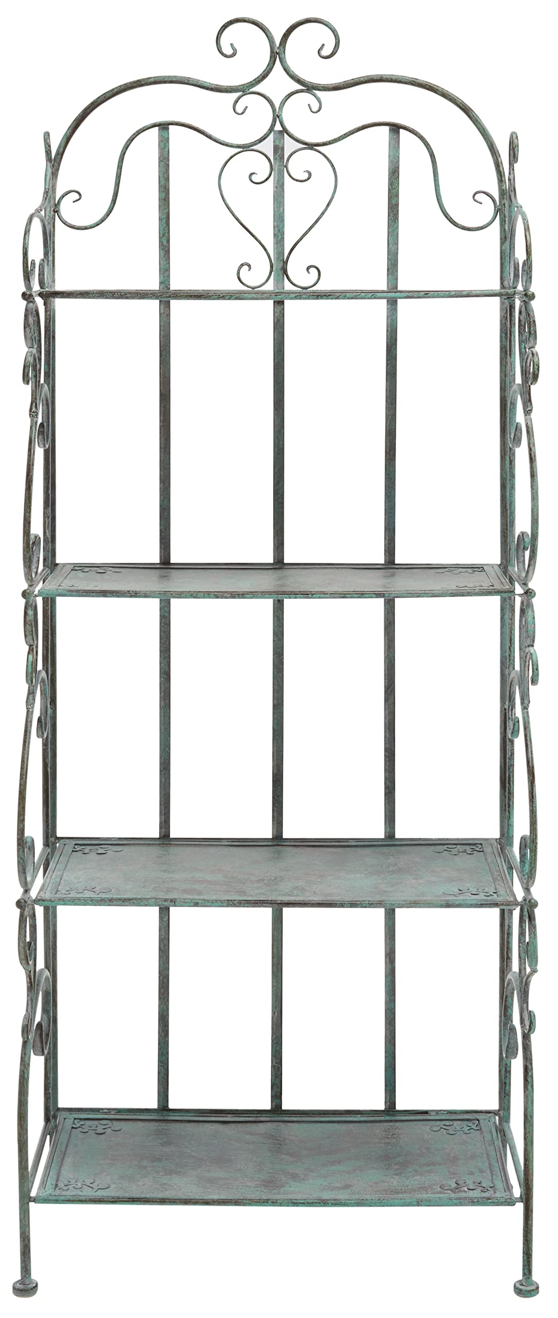 SAFAVIEH Outdoor Collection Tyrique Victorian Antique Dark Green Wrought Iron 4-Tier Shelf Unit