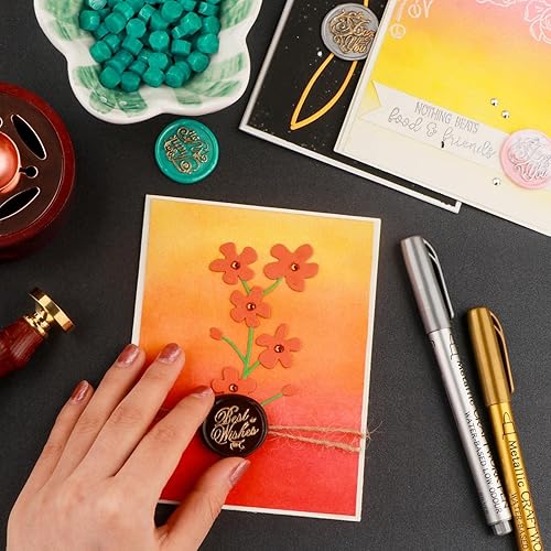 Miniatura 9 de BAOFALI Juego de 3 piezas de sello de cera de agradecimiento con texto en inglés "Happy Birthday", mango de madera con cabeza de latón, para tarjeta