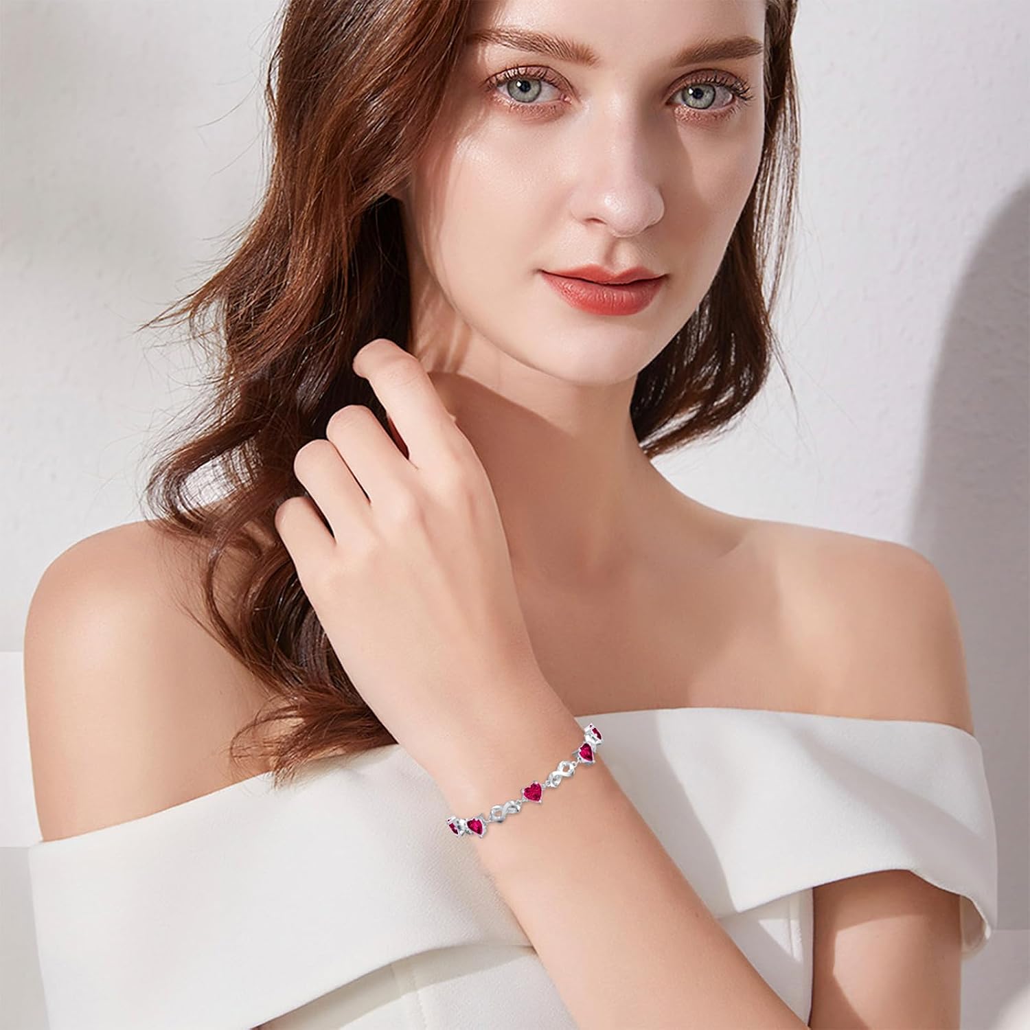 Mothers Day Infinity Love Heart Birthstone Bracelet 925 Sterling Silver Birthday 12 Gemstones Adjustable Bracelets Jewelry for Women (Gift Box)