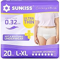 SUNKISS Ultra Thin Incontinence Underwear for Women - High Absorbency Pull Ups, Super Soft L/XL 20 Count