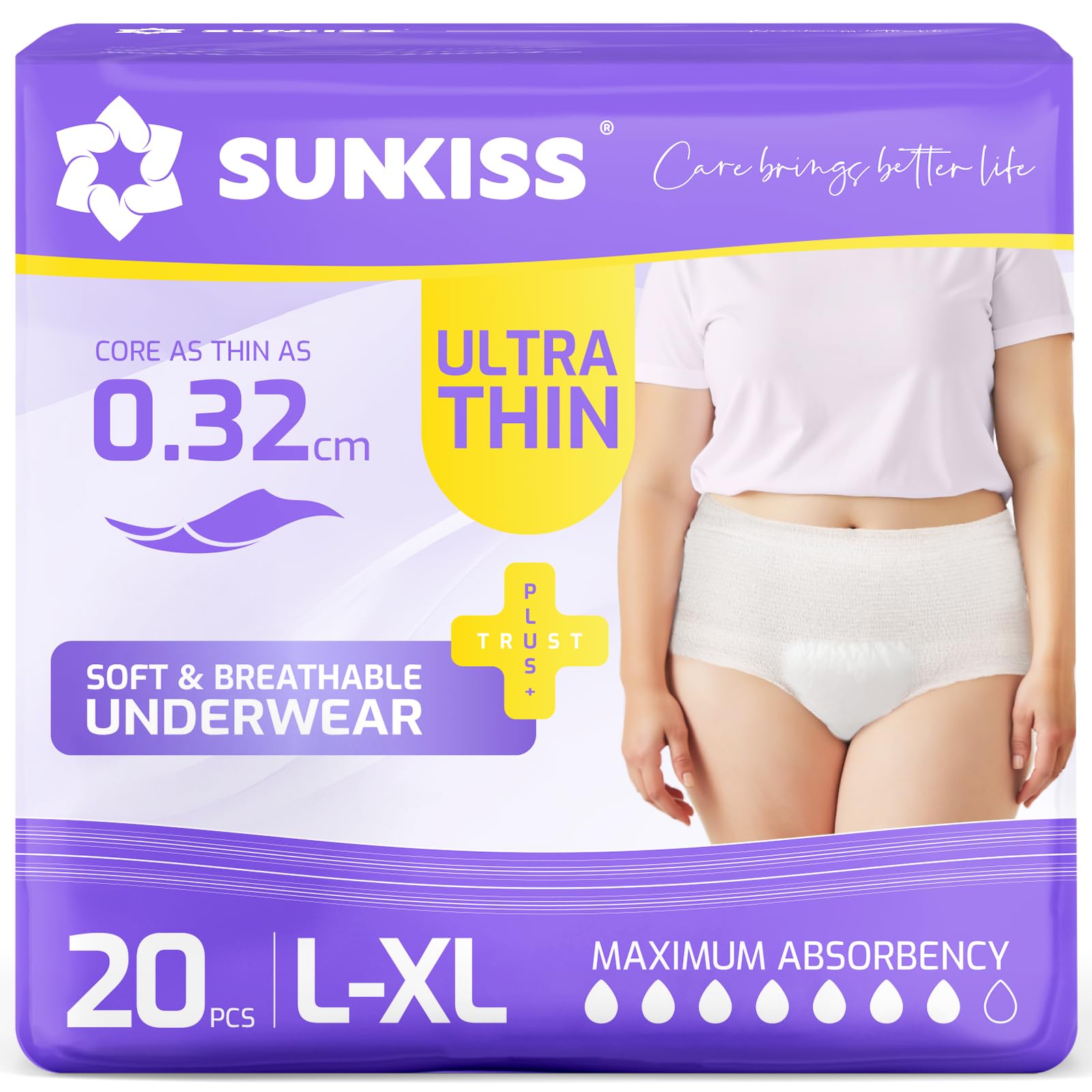 SUNKISS Ultra Thin Incontinence Underwear for Women, High Absorbency & Super Soft Postpartum Diapers