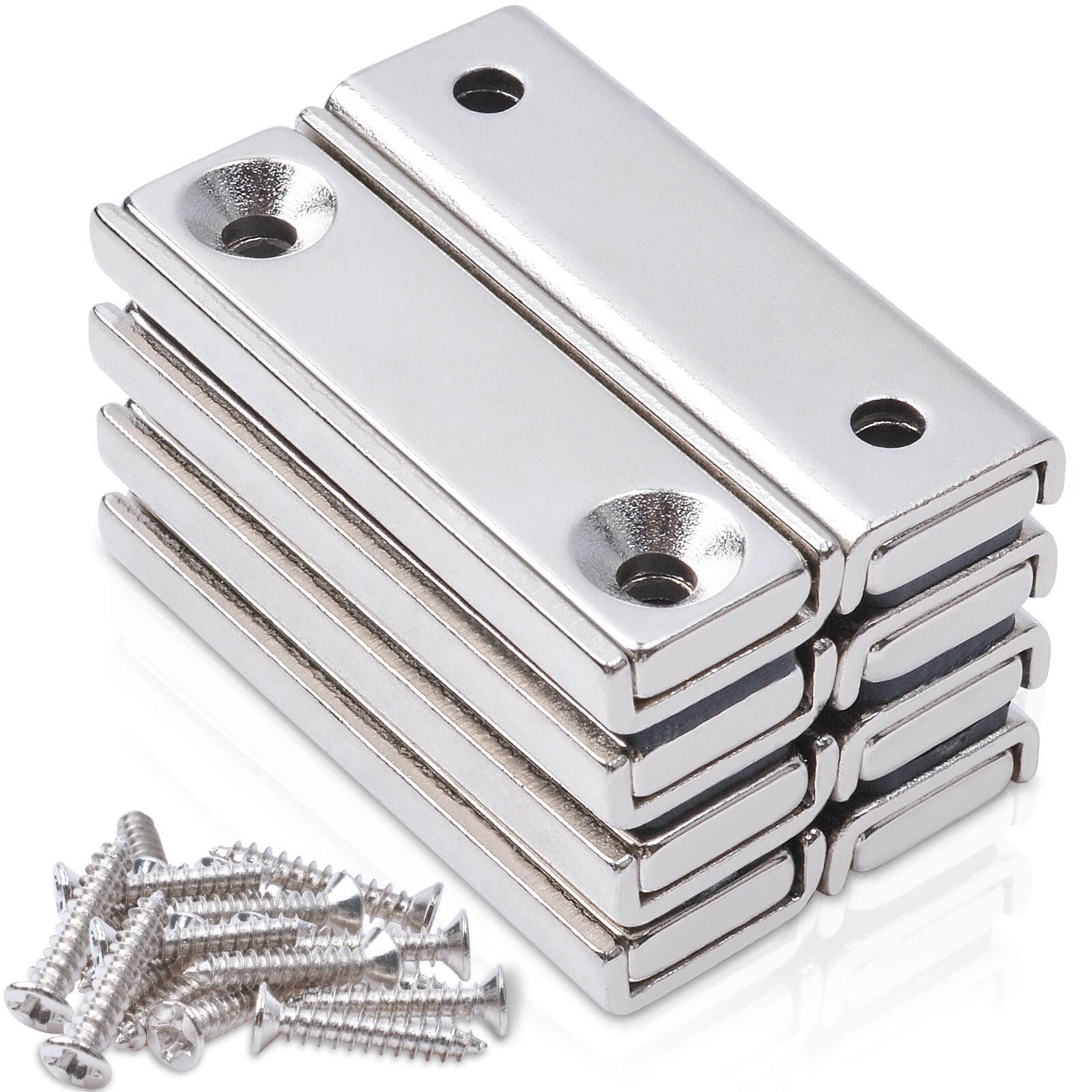 8個 磁石 超強力 ネオジウム 40x13.5x5mm皿穴3.5mm强力マグネット磁石バー 直方体ネジ付き 防水防錆 倉庫用、浴室用、オフィス用、屋外用、キッチン用、工業用 壁掛け 多用途