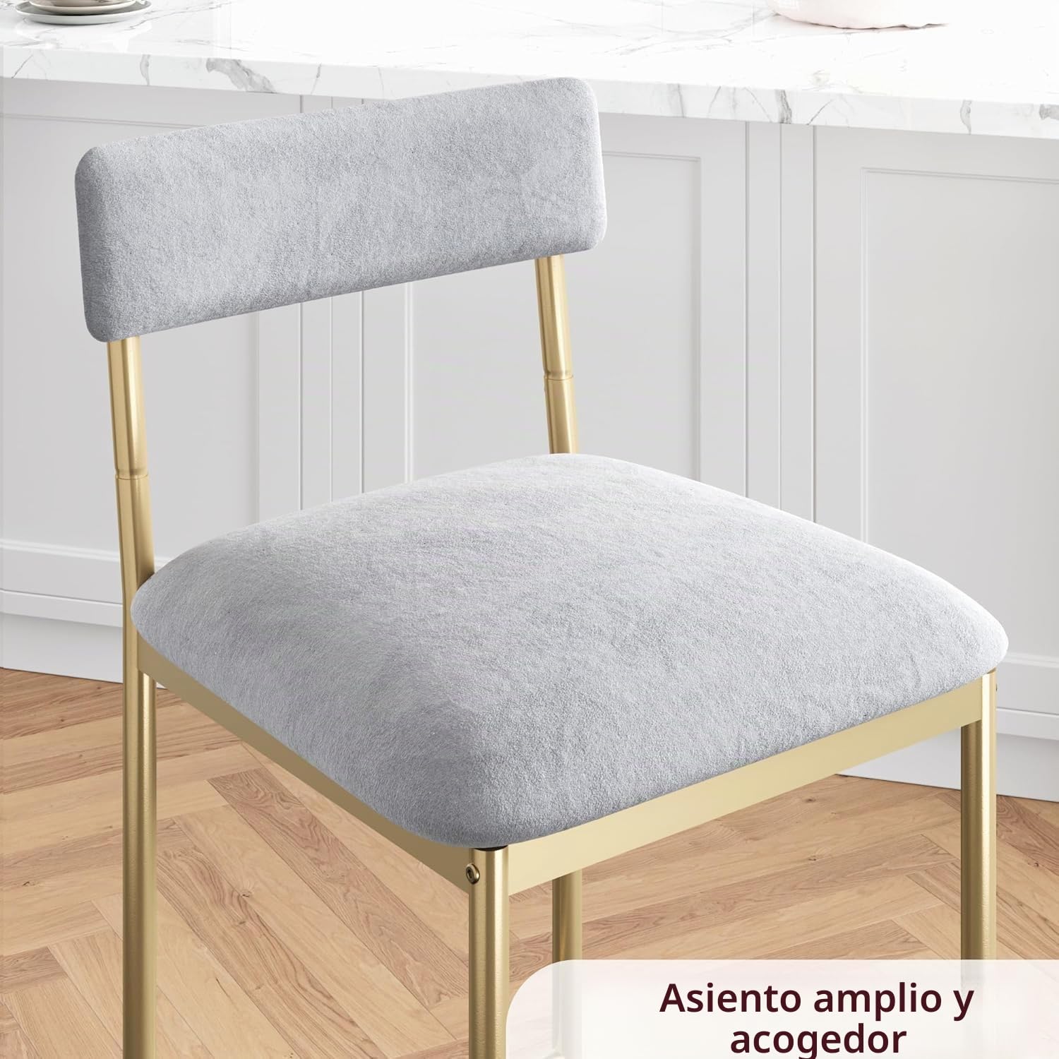 Garvee Taburete Alto, Set de 2 por Caja con Cojín Acolchado, para Hogar Uso en Barra, Marco Dorado y Cojín de Tela Gris,37×42×95 cm