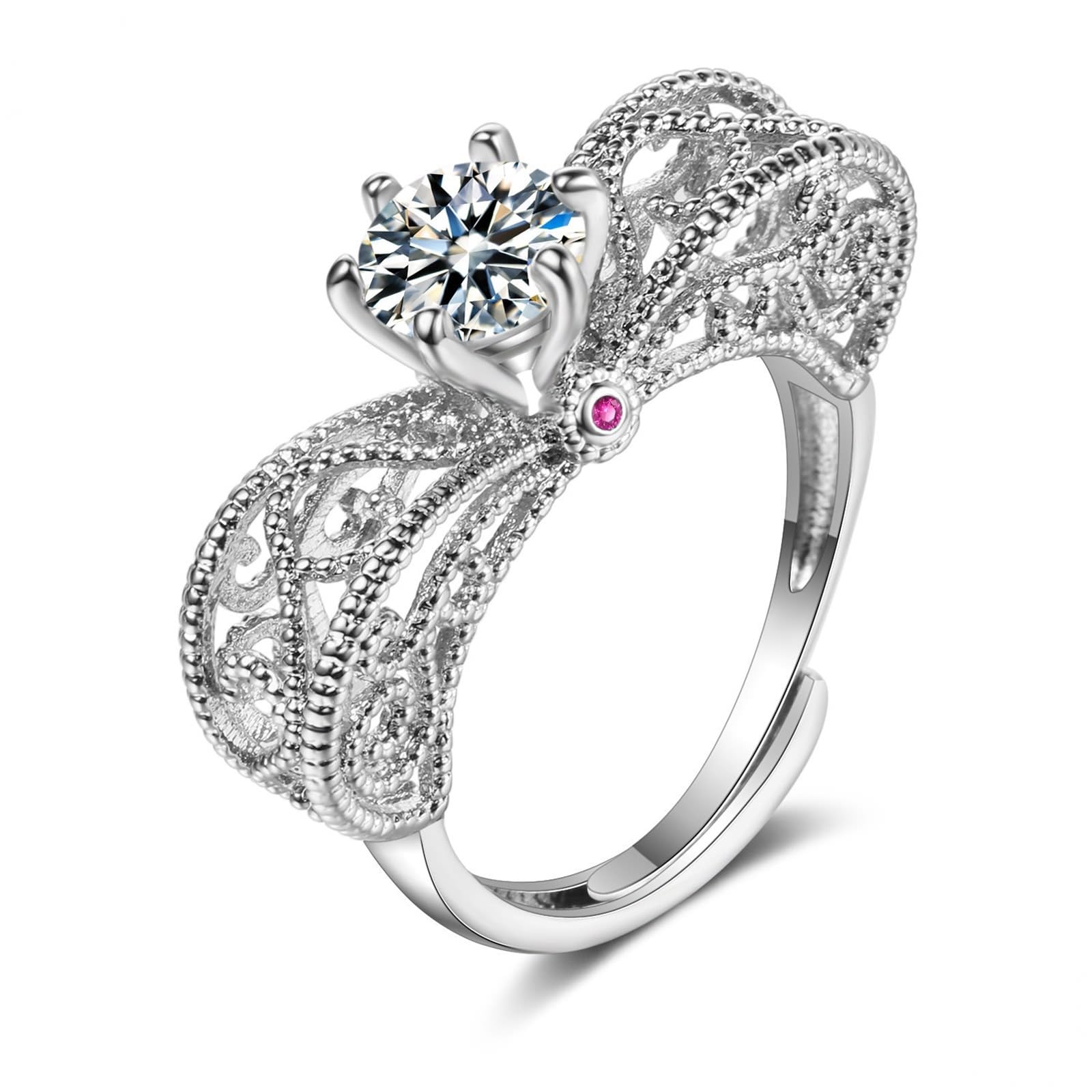Pierścionek Moissanite Band Art Deco białe złoto obrączki ślubne dla kobiet 18K Hollow z sześcioma pazurami rozmiar H 1/2 moda dla żony biżuteria na Święto Dziękczynienia