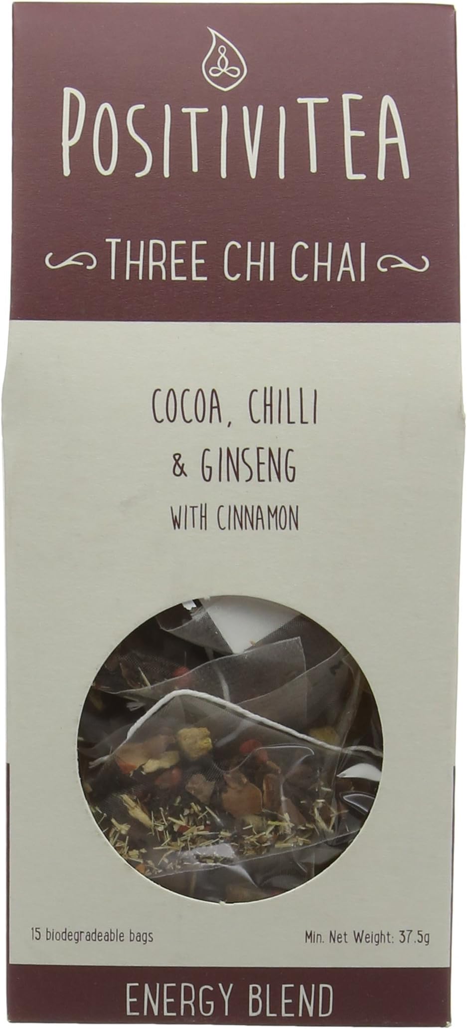 Positivitea Three Chi Chai Cocoa Chilli Ginseng and Cinnamon Teabags, Pack of 15, Pack of 7