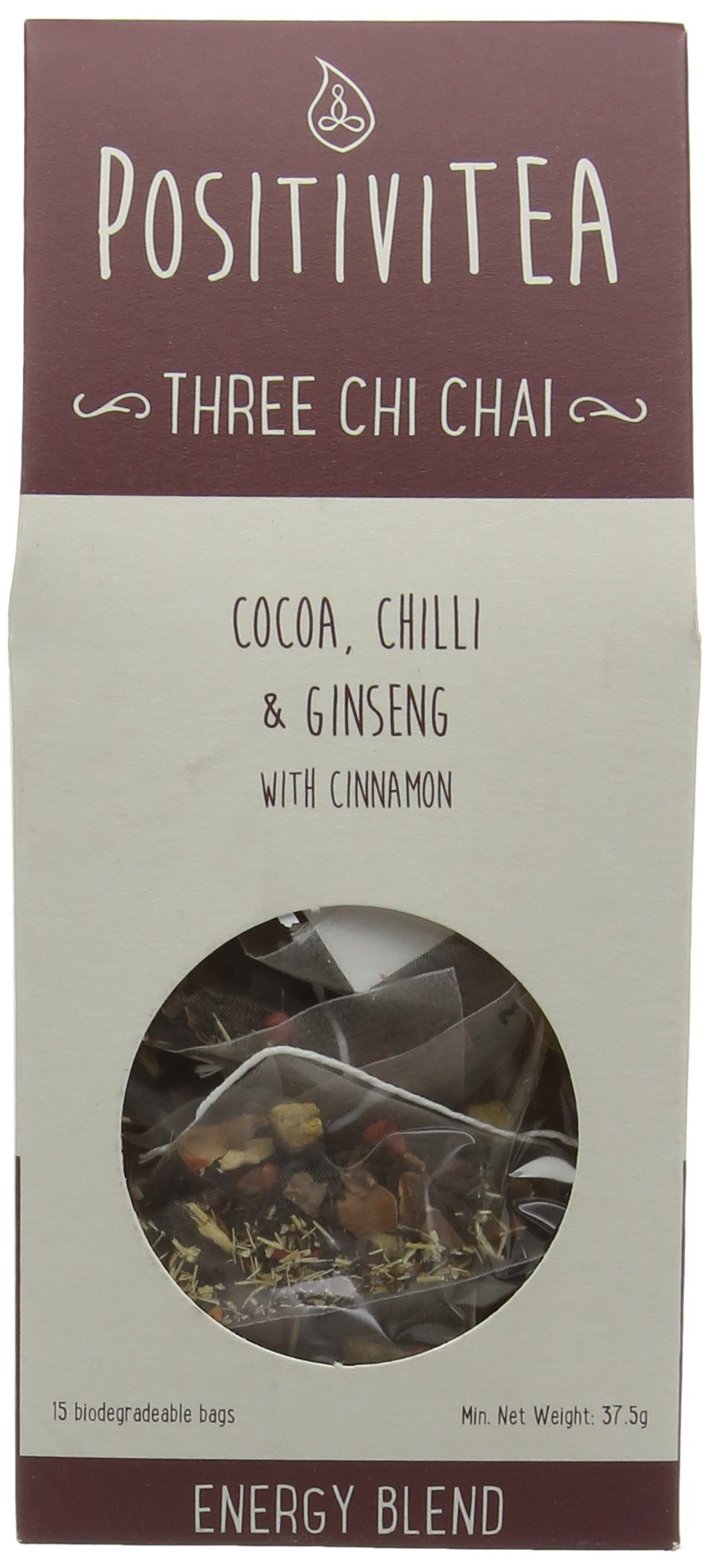 Positivitea Three Chi Chai Cocoa Chilli Ginseng and Cinnamon Teabags, Pack of 15, Pack of 7