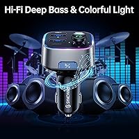 Vista 5 de Syncwire Bluetooth 5.4 Transmisor FM Adaptador para Coche 48W (PD 36W y 12W) [Interruptor de luz] [Bajo Profundo HiFi] [Carga Rápida] Adaptador