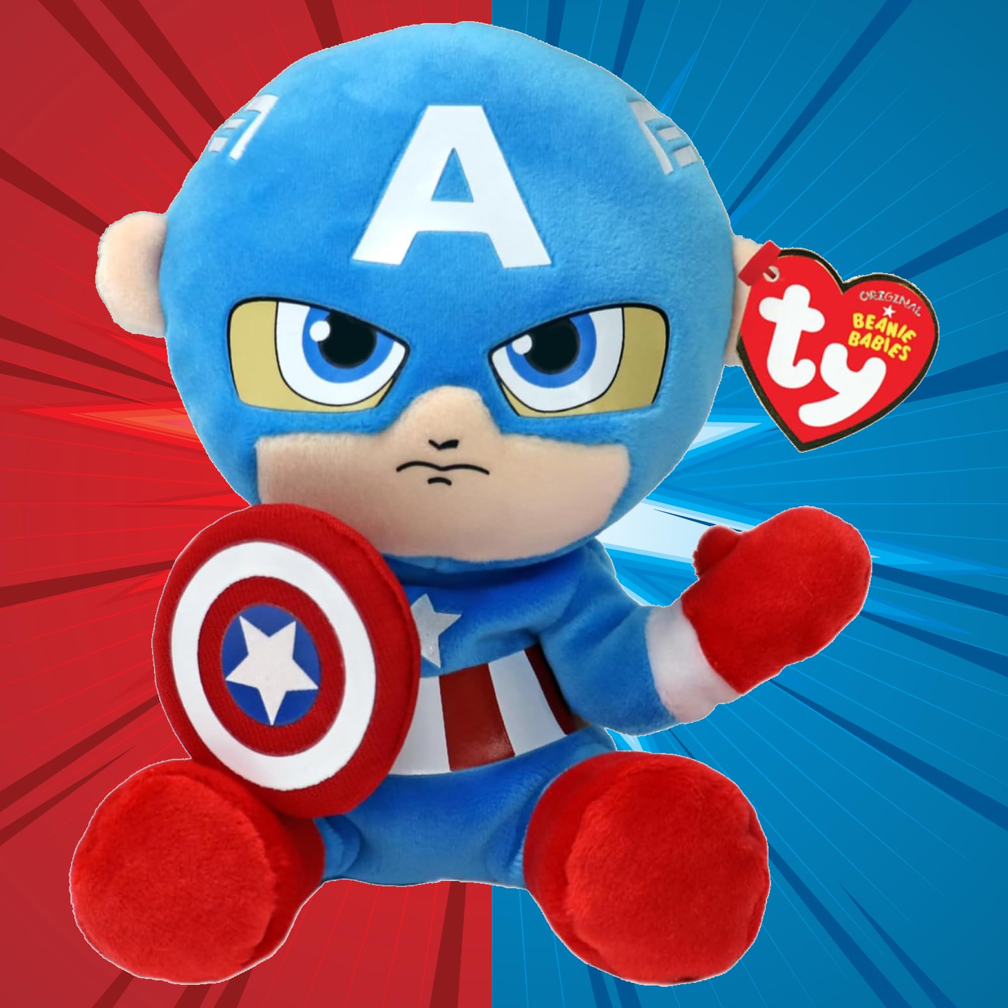 TY Marvel Multipack Iron Man & Captain America Beanie Babies – Weiche Plüschtiere für Kinder, Babyspielzeug, Sammelbare Kuscheltiere, Plüschfiguren für Kinder