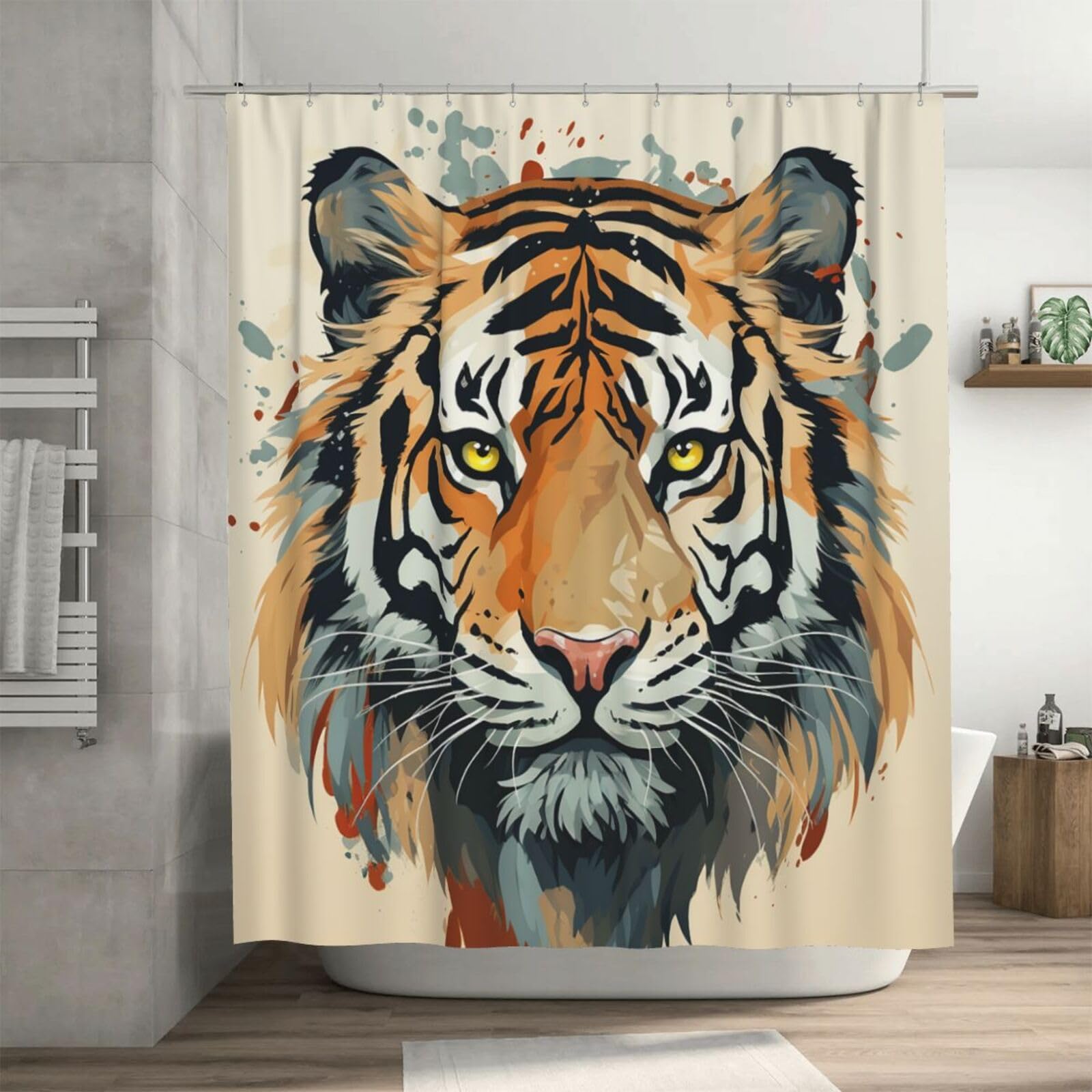 Rideau de douche étanche anti-éclaboussures 182 cm motif tête de tigre