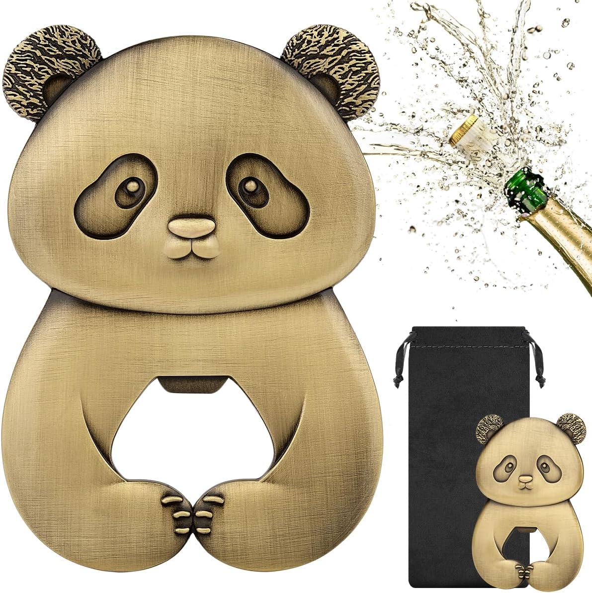Cute Panda Bottle Opener, Beer Bottle Opener with Bag, Panda, Beer Opener, Unique Beer Gift for Men, Novelty Father's Day Birthday Gift for Men, Women, Bronze