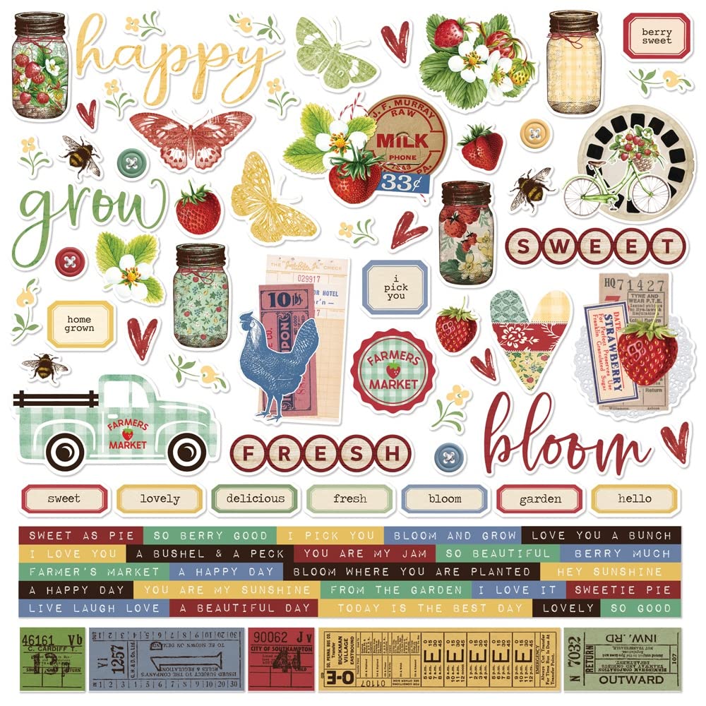 Cardstock Stickers Simple Vintage Berry Fields 12x12 pour scrapbooking nature