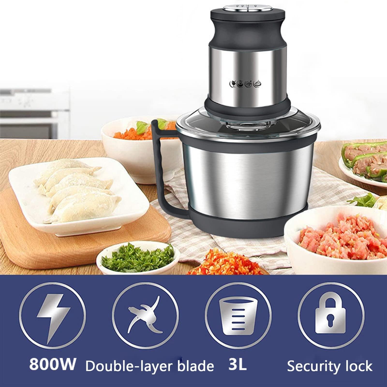 Picadora De Carne EléCtrica De 3L, 800W Procesador De Alimentos Y Licuadora, Ajustable De 2 Velocidades, con Mango/Tapa Transparente, para Carne, Verduras, Frutas, Cebollas, Ajos