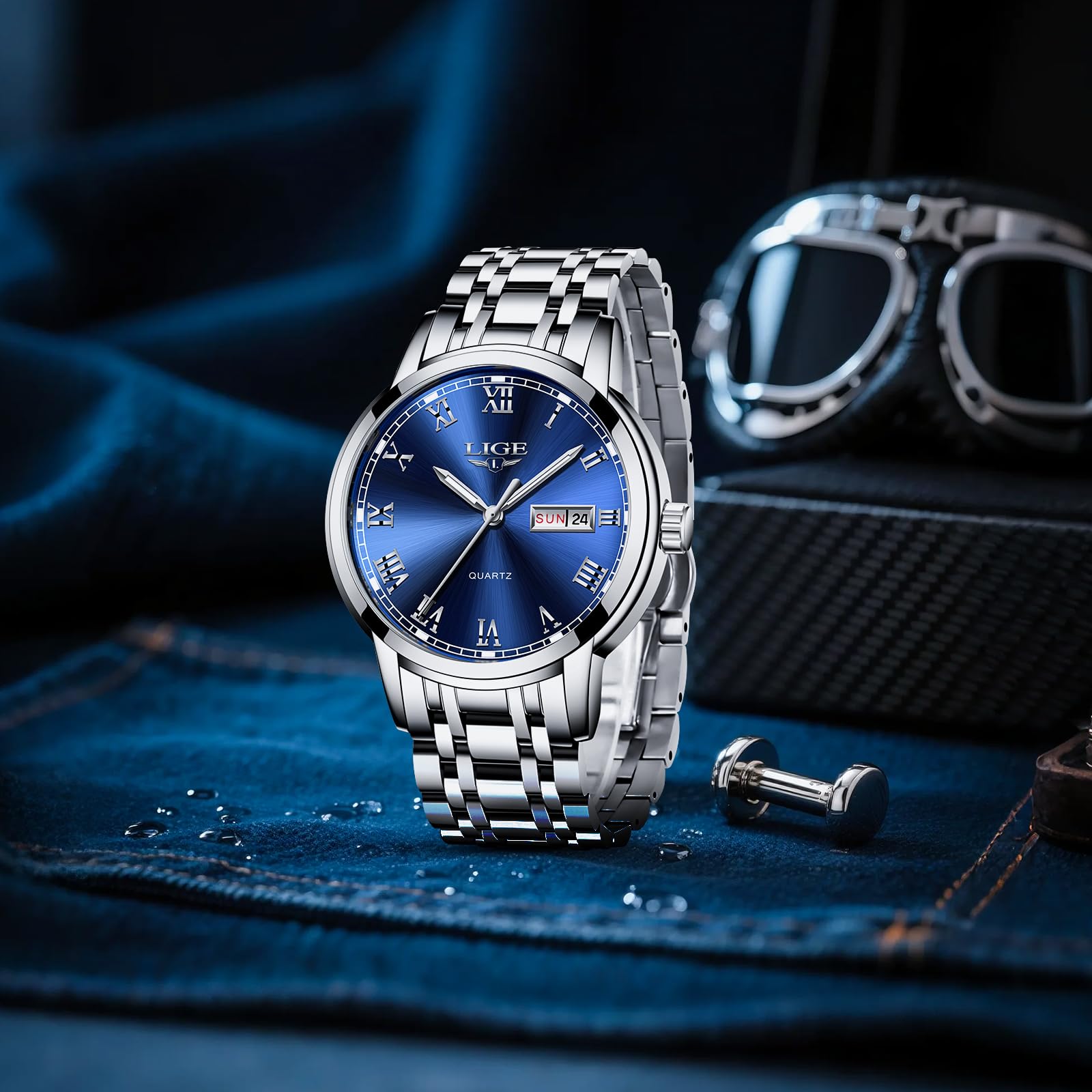 LIGE Montre Homme, Montres Bracelet Analogique à Quartz, Acier Inoxydable Etanche 3ATM, Fonction Calendrier, Aiguilles Lumineuses Affichage, Assortissement Classique Business Décontracté