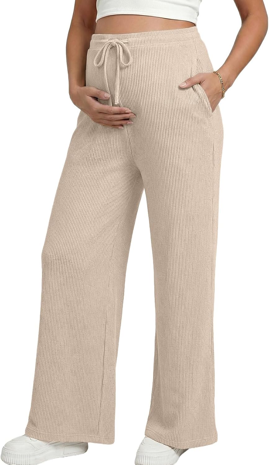 BLENCOT Maternity Pants Casual Stretchy Wide Leg Pregnancy Trousers