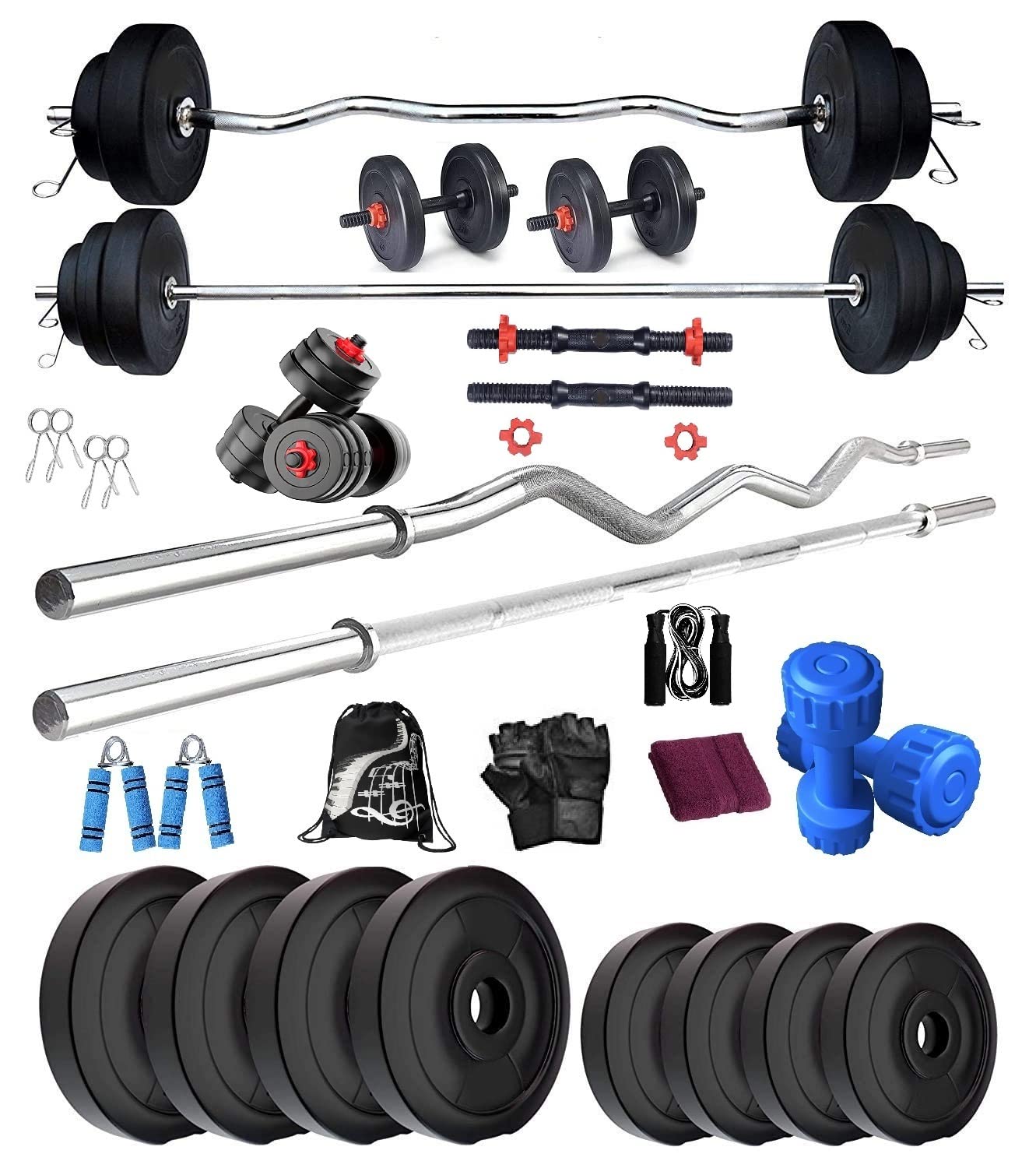 Bodyfit Fitness Gym Equipment Set for Home Gym with 5Ft Plain, 3Ft Curl Rod n 2 New Dumble Rods, (8kg to100kg) Weight Plates, Workout & Fitness Dumbbell Equipment. (22kg Weight Plates) (B0BMMNJLDS) Amazon Price History, Amazon Price Tracker