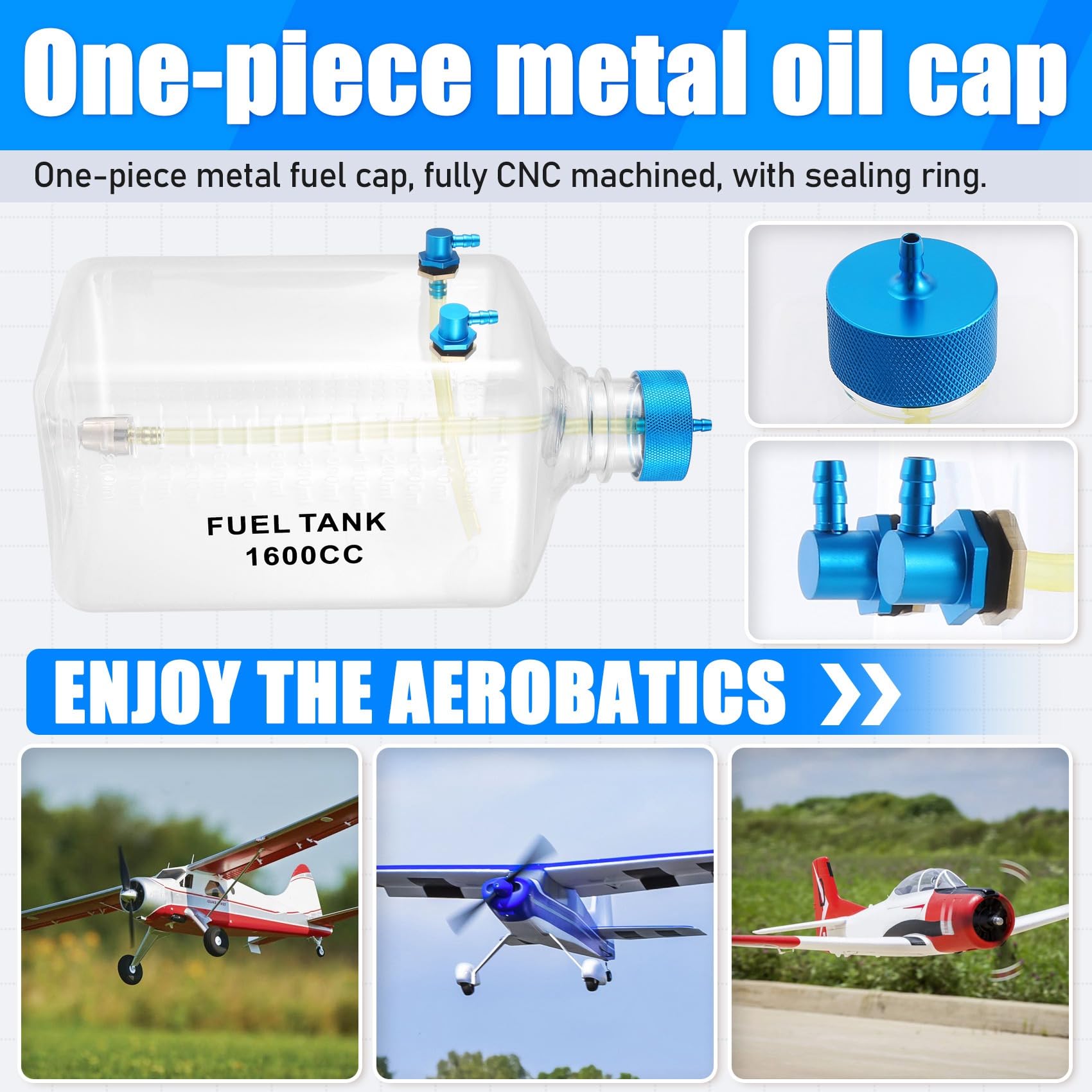 Kraftstofftank Benzin Transparente Plastikflasche 1600CC CNC für RC Gas und Nitro Flugzeug