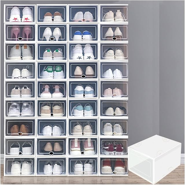 UFFD Shoe Storage Box,Shoe Box Clear Plastic Stackable,Drop Front Shoe Box with Clear Door,Shoe Organizer and Shoe Containers For Sneaker Display 12.8"x9.4"X5.5" (Color : White, Size : 11pcs)