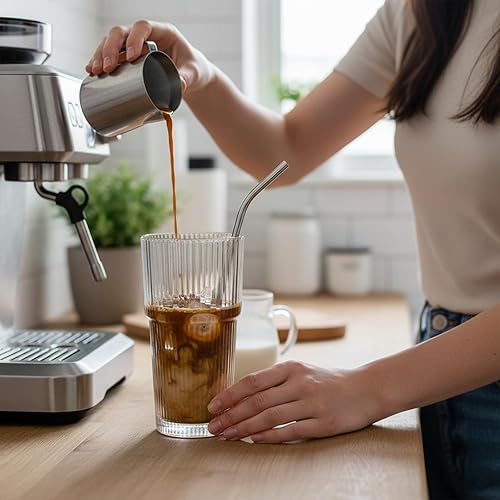 Miniatura 2 de Juego de 6 vasos de cristal acanalado de gran tamaño, vaso de vidrio transparente vintage de 20 onzas, gran capacidad, estilo origami, diseño