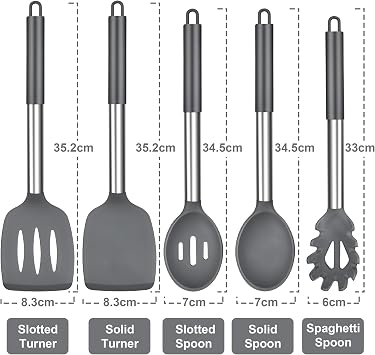 Herogo 5 Pieces Kitchen Utensils Set with Stainless Steel Handle - Grey
